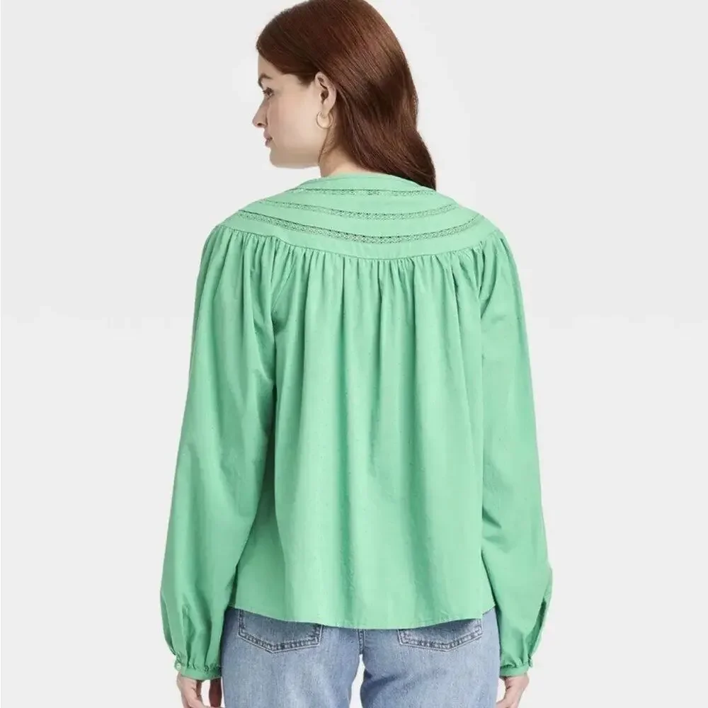 Universal Thread Blue Peasant Top Prairie Blouse Cottagecore Shirt Size M - Picture 8 of 10